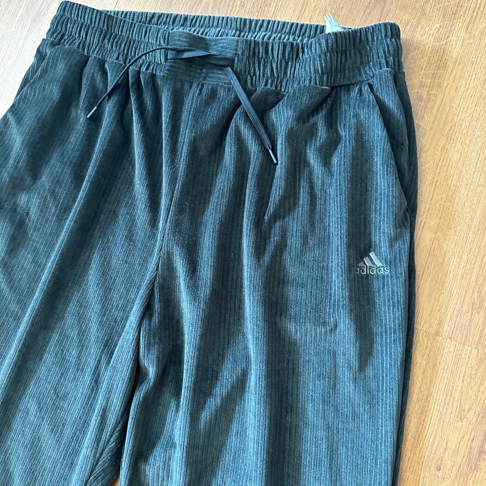 Adidas Hyperglam Ribbed Velour Flared Leg Pants - Picture 3 of 6